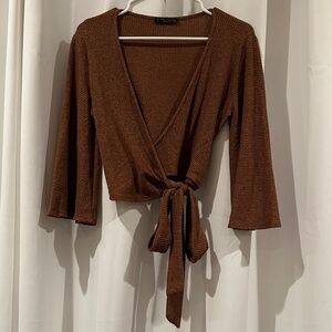 Forever 21 Brown Ribbed Wrap Top